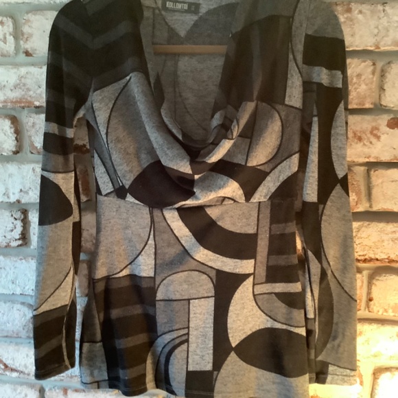 Mod black and gray geometric woman’s top - Picture 2 of 4
